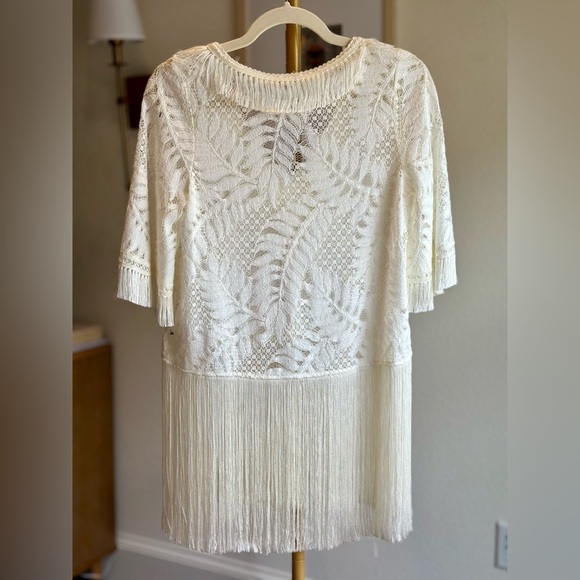 Alexis Ronan Cream White Lace Boho Top with Fringe- Size XS - Picture 2 of 6